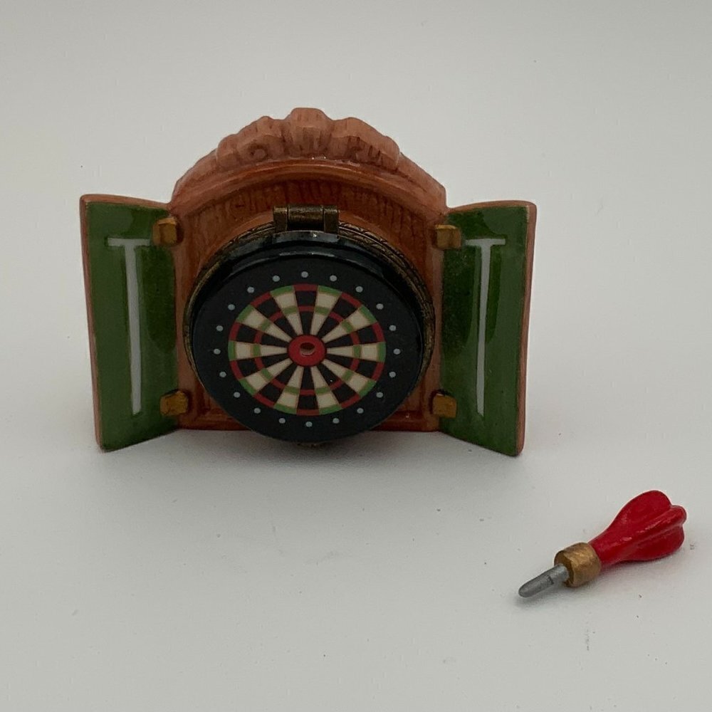 PHB Porcelain Hinged Trinket Box Midwest Of Cannon Falls Dart Board w/Dart